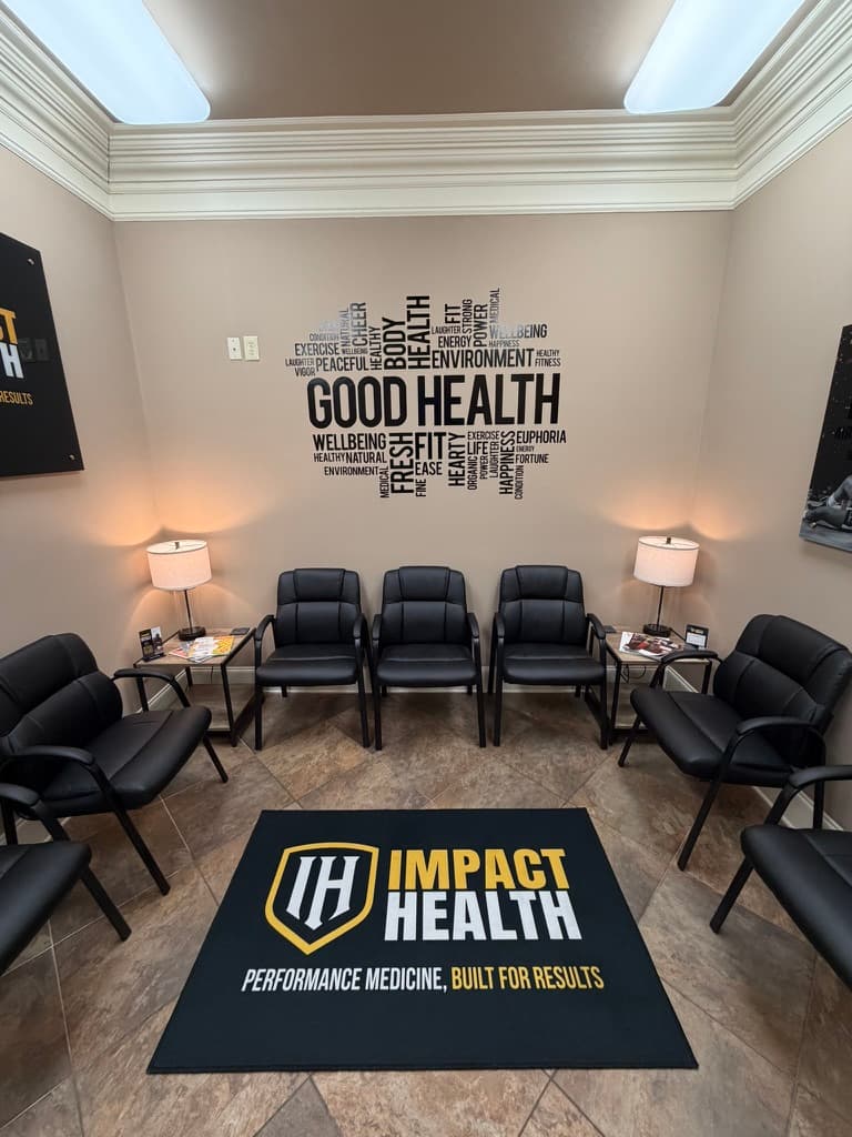 Oxford waiting room — Impact Health brand wall focus